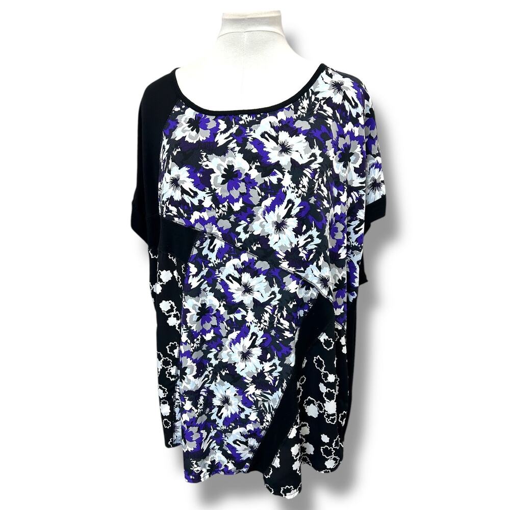 Lane Bryant Women’s Plus Short Sleeve Faux Patchwork Front Blouse Floral 26/28